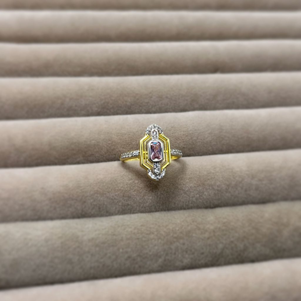 Vintage Light Pink Stone-set Ring Silver Jewelry