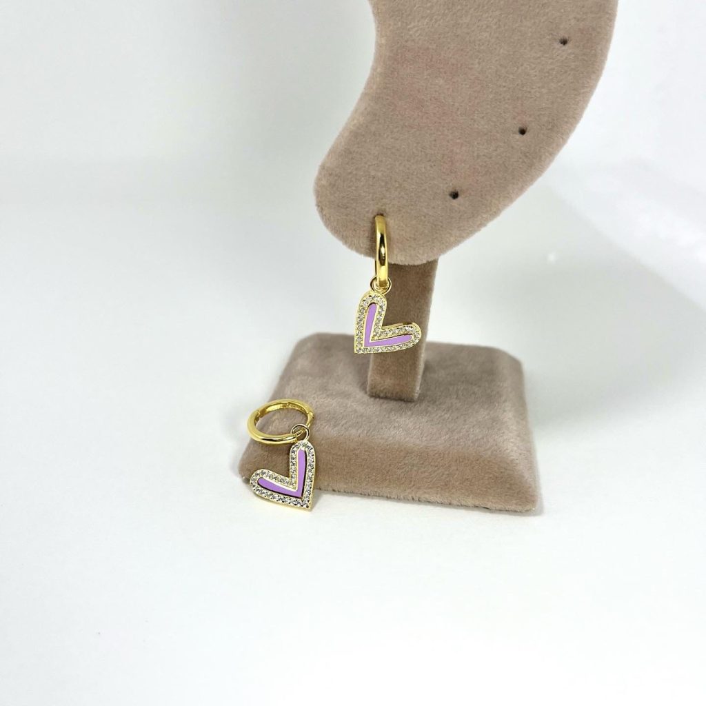 Purple Heart Hoop Earrings Double Silver Jewelry