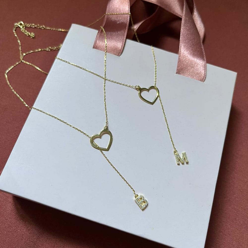 Heart Dangle Letter Necklace Silver Jewelry