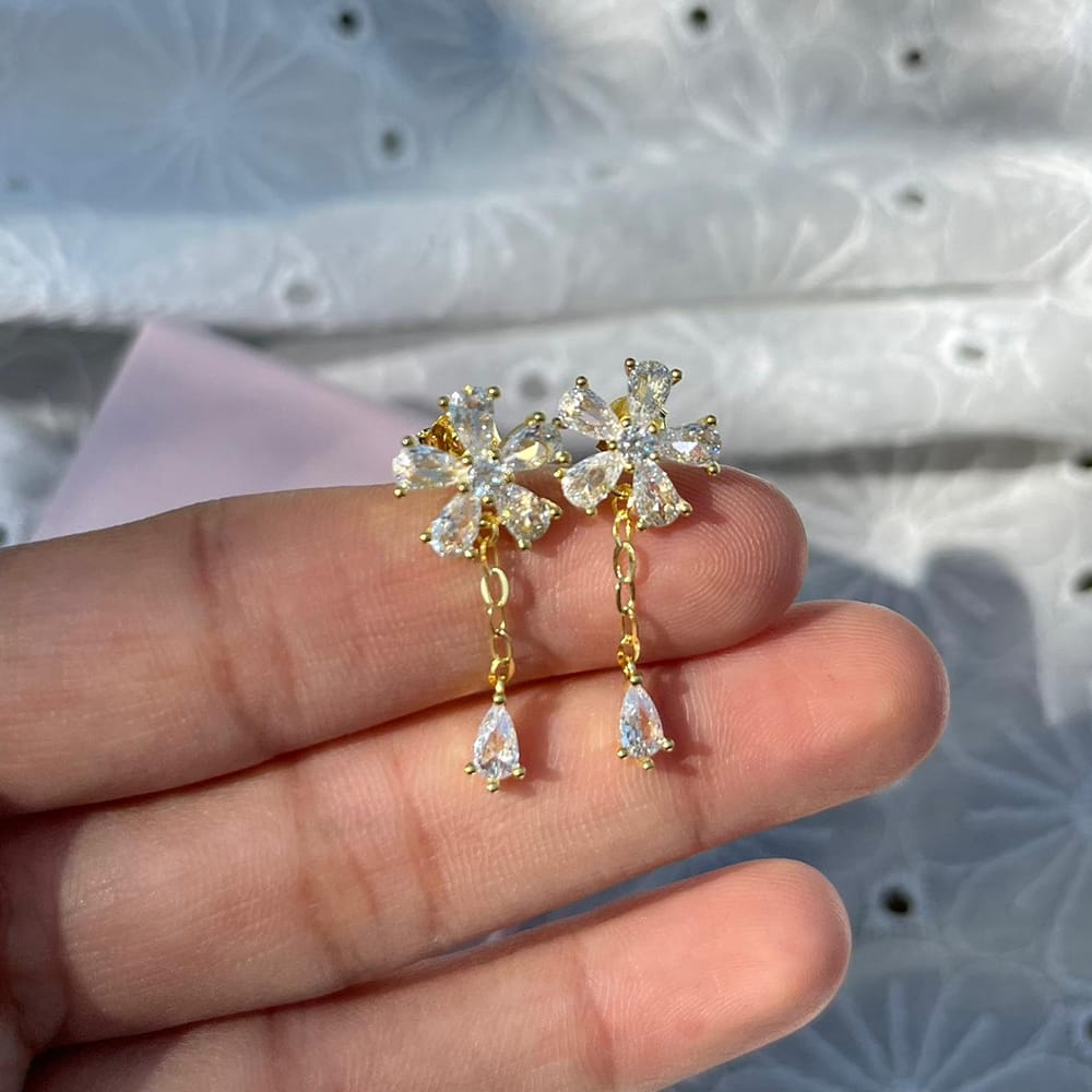 Floral Dangle Earrings Gold Silver Jewelry