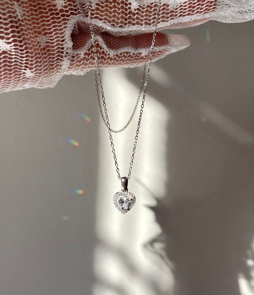 Heart Necklace White Silver Jewelry