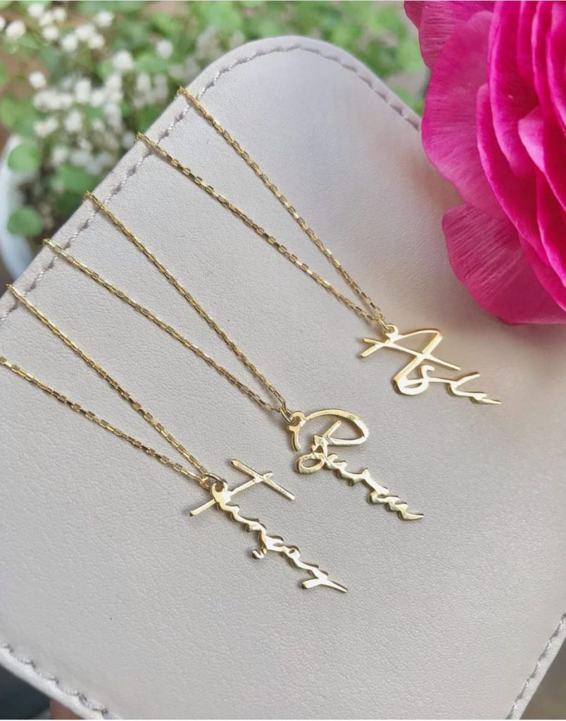 Dikey Name Necklace Silver Jewelry
