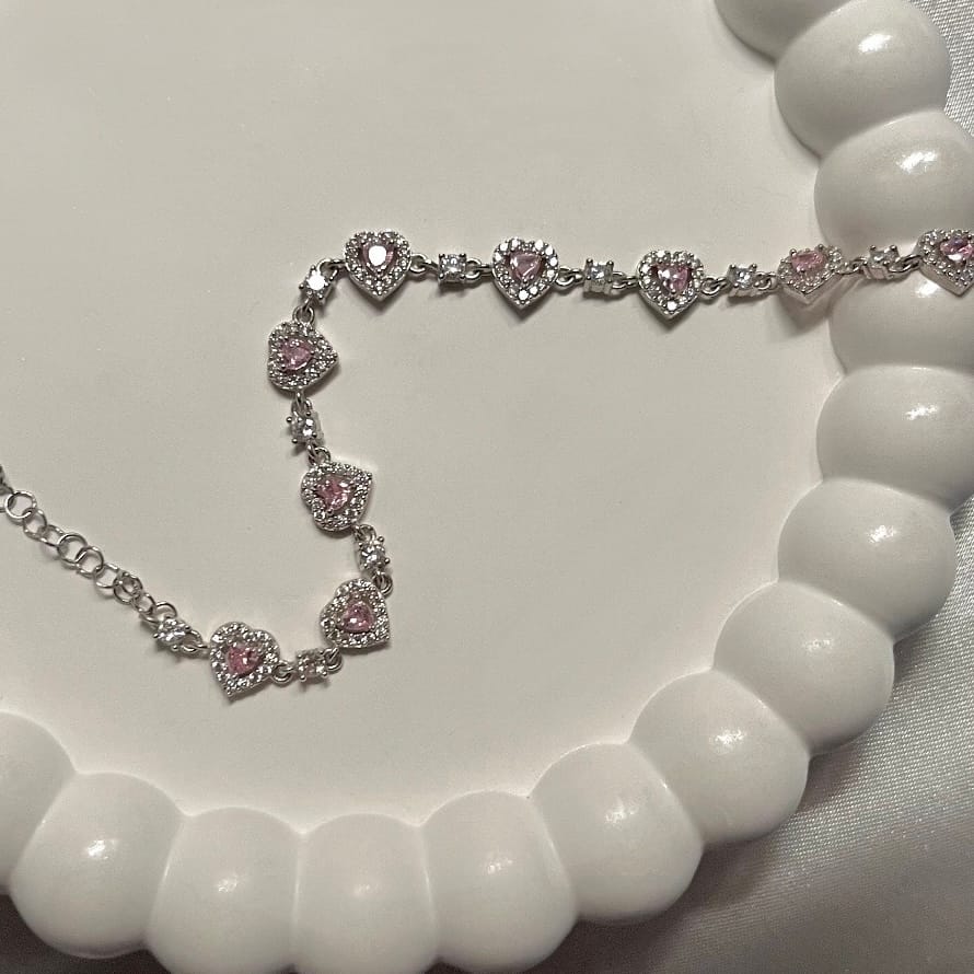 Heart Bracelet Pink Stone-set Silver minimal Silver Jewelry