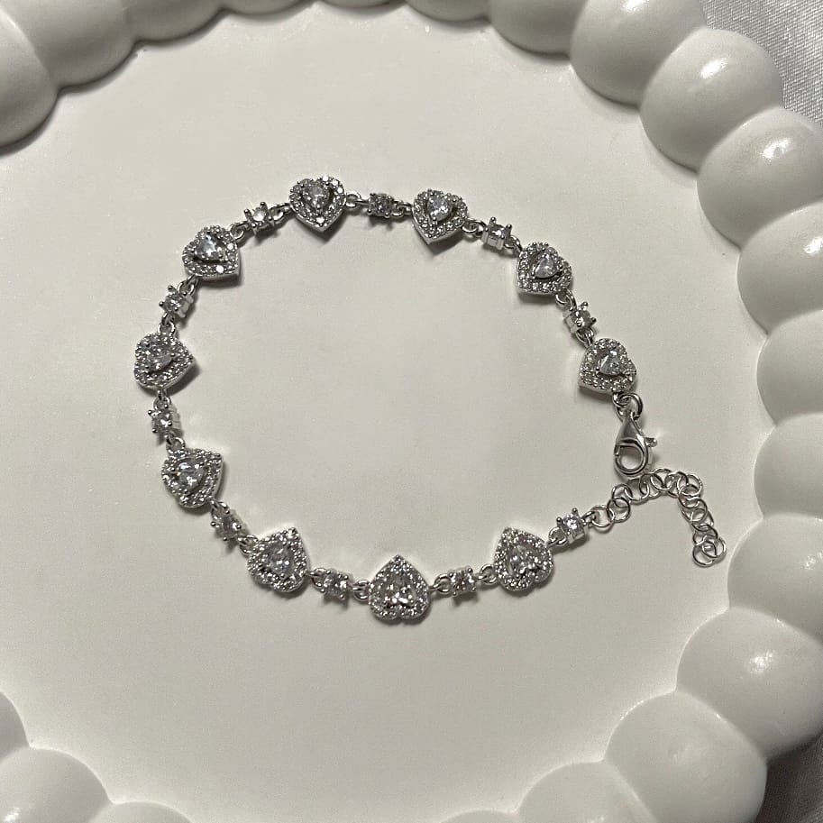 Heart Bracelet White Stone-set Silver minimal Silver Jewelry