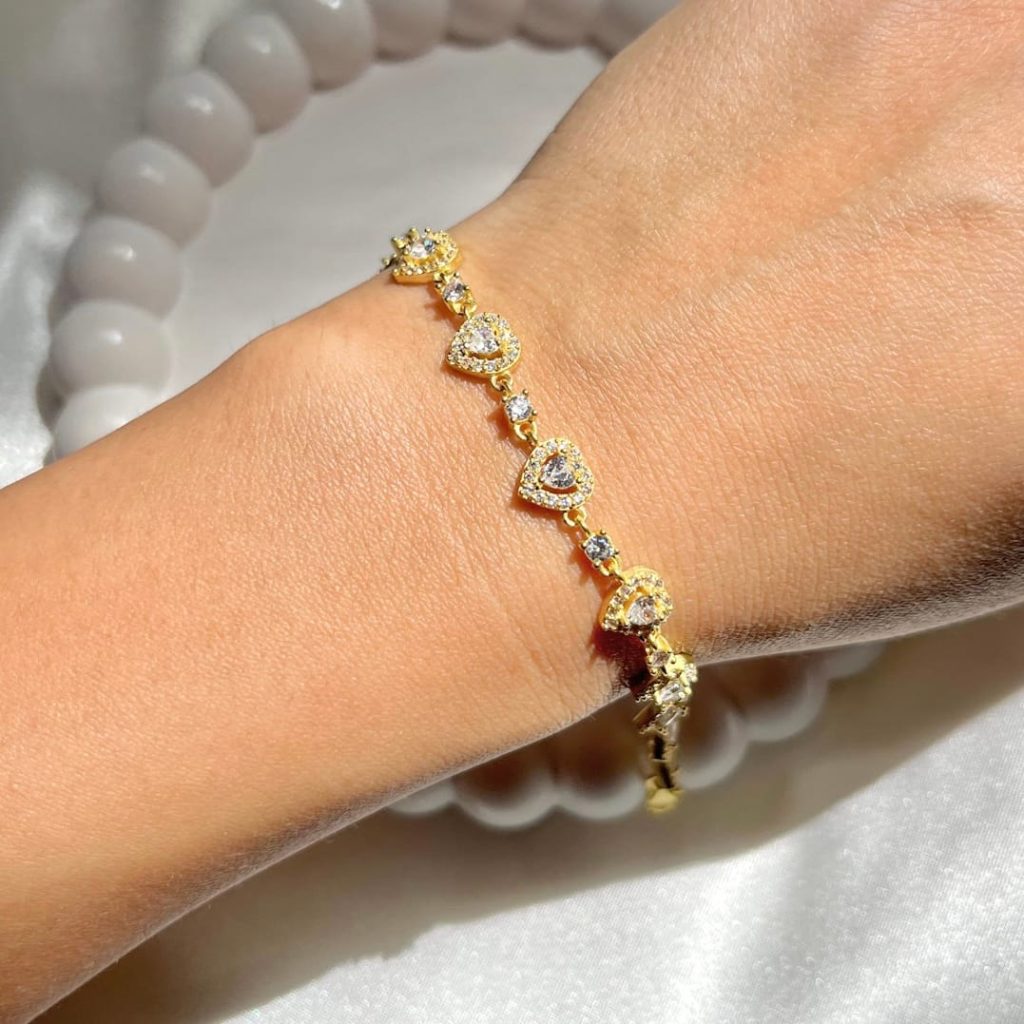 Heart Bracelet White Stone-set Gold minimal Silver Jewelry