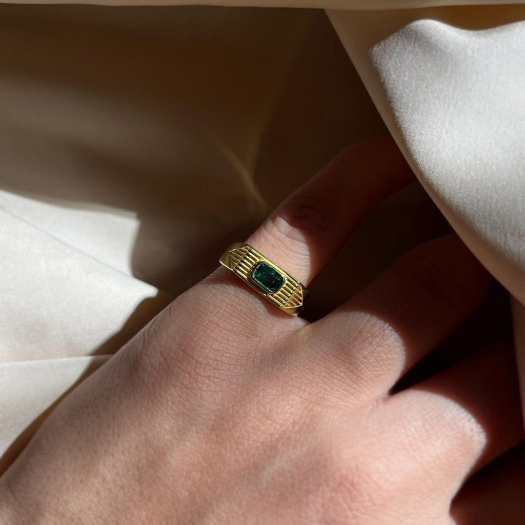 Serçe Parmak Ring Green Stone-set Silver Jewelry