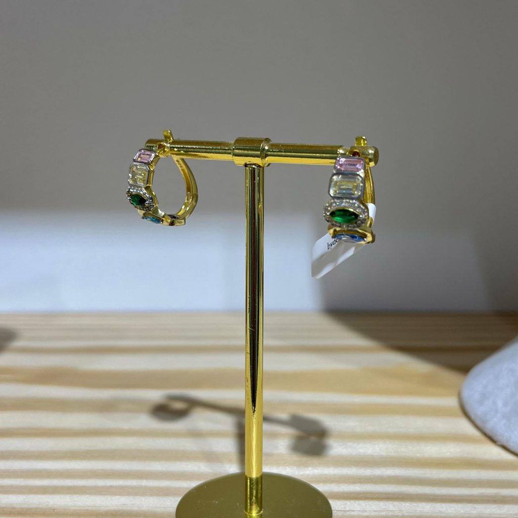 Colored Stone-set U Earrings Silver Jewelry