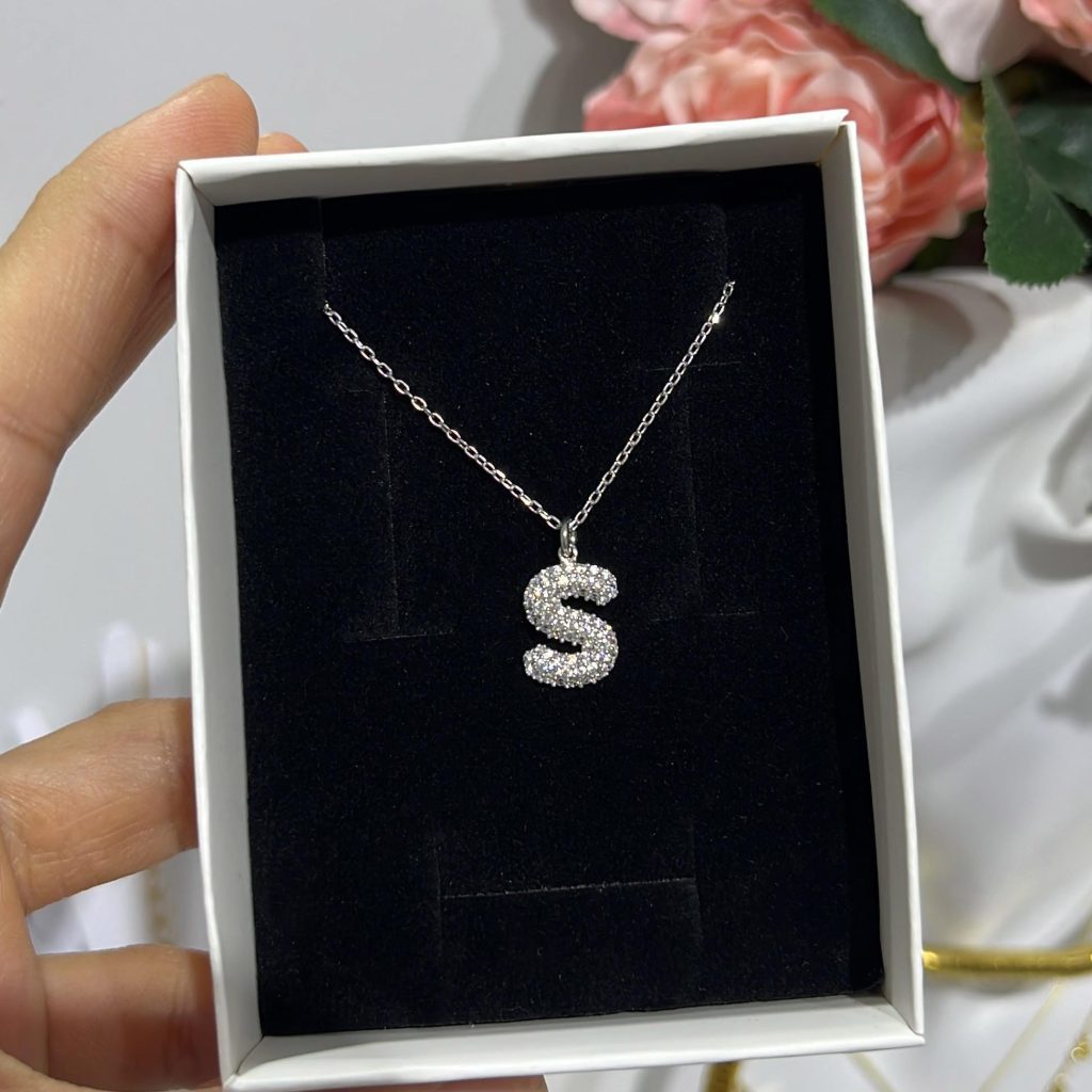 Stone-set Letter Necklace New Silver Jewelry