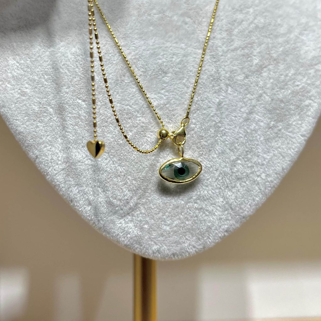 Asansörlü uzun Chain Eye Necklace Silver Jewelry