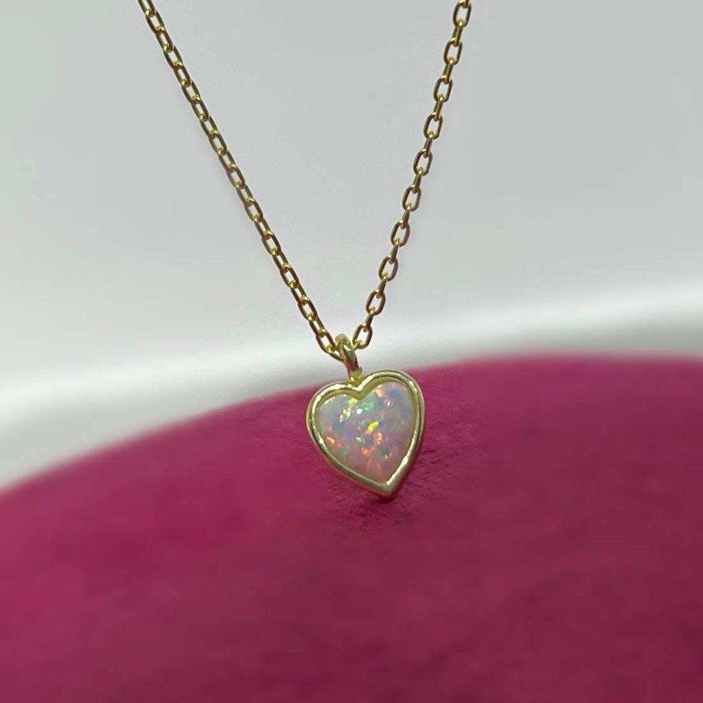 Opal Heart Necklace Minimal Silver Jewelry