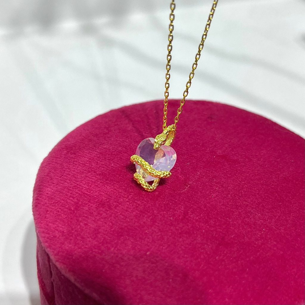 Snake Heart Necklace Pink Silver Jewelry