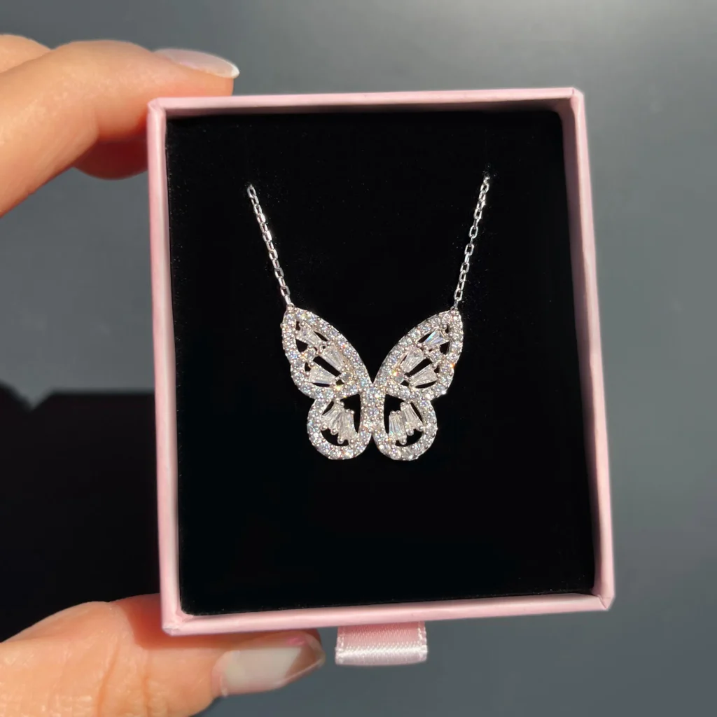Large Butterfly Necklace Silver Jewelry
