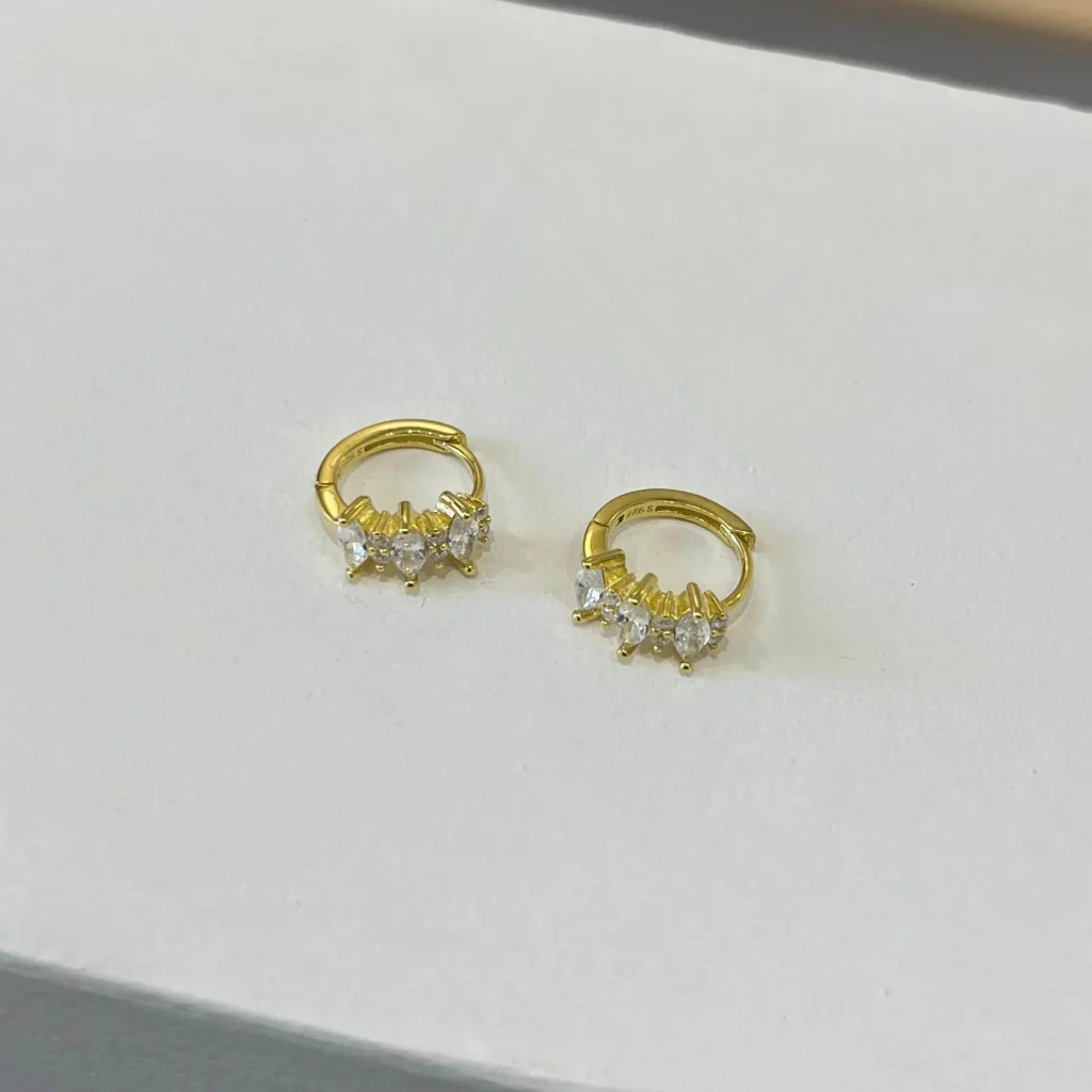 Full Stone Hoop Earrings 1cm Gold Silver Jewelry