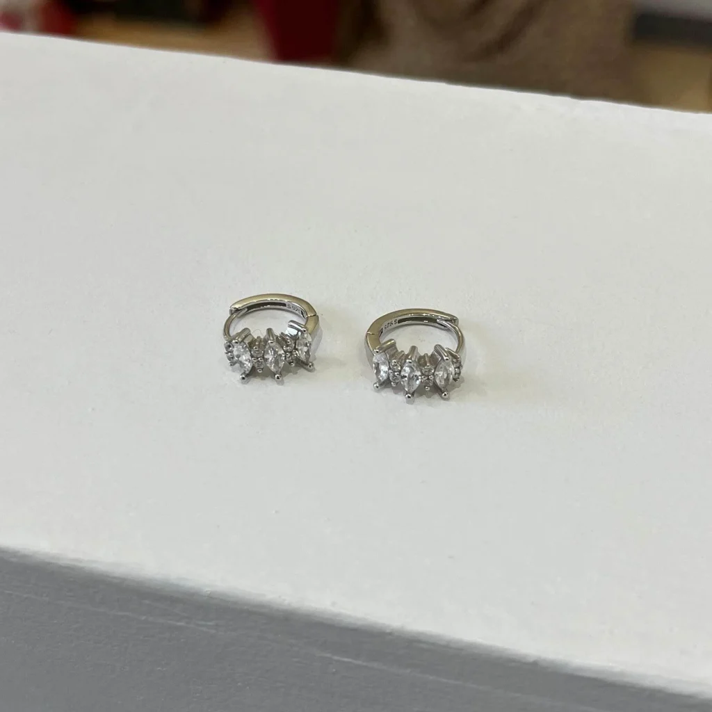 Full Stone Hoop Earrings 1cm Silver Jewelry