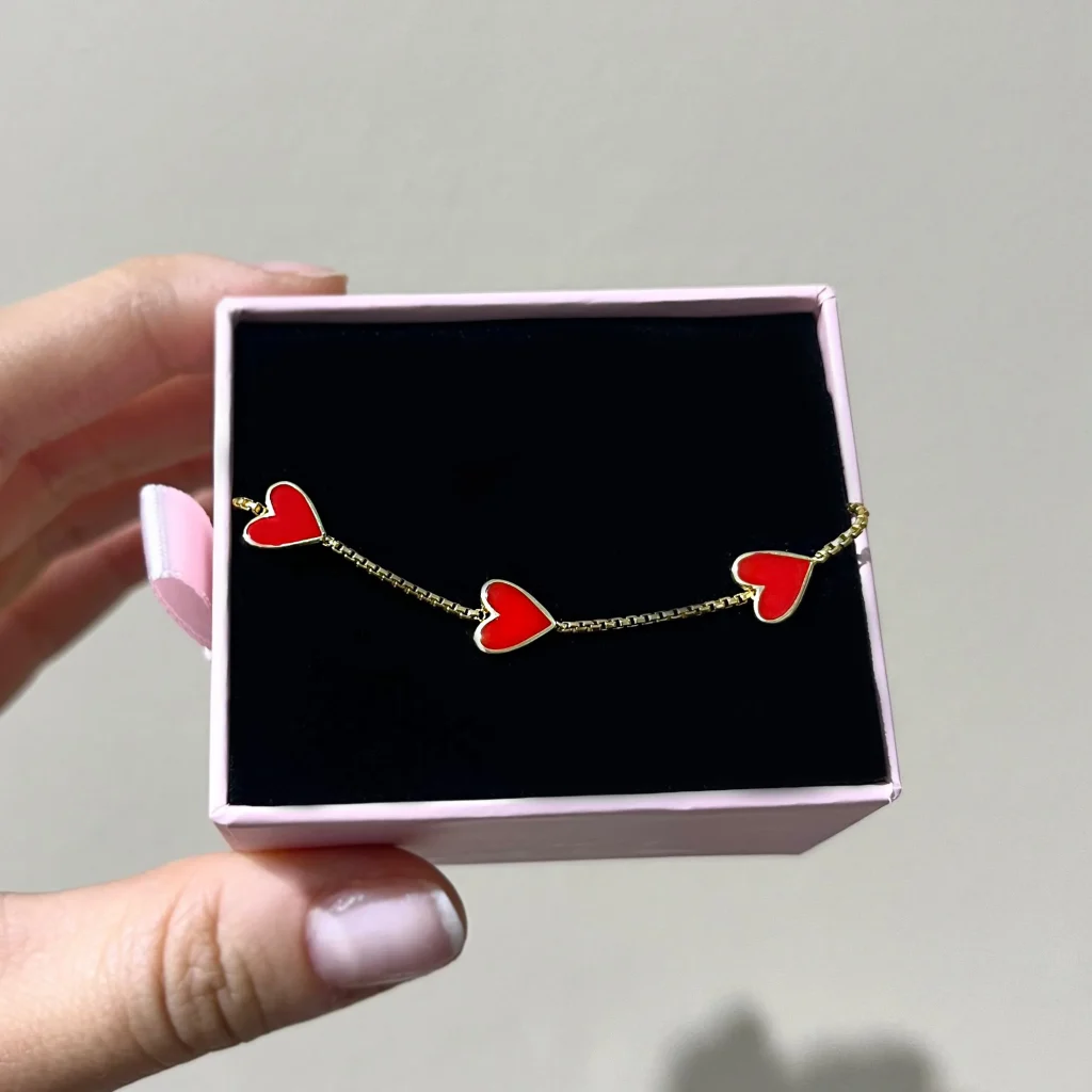 Red Heart Bracelet Silver Jewelry