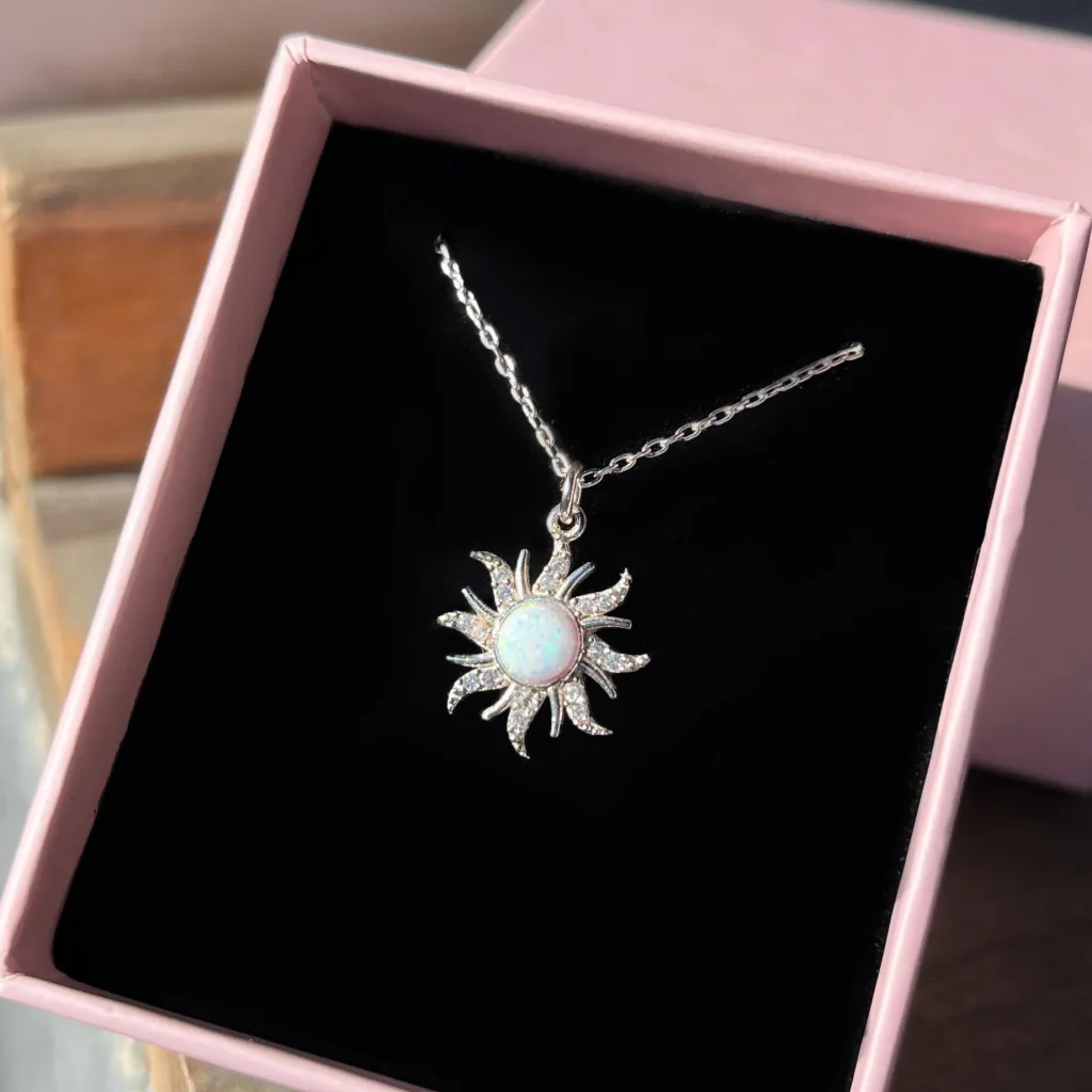 Sun Opal Necklace Silver Jewelry