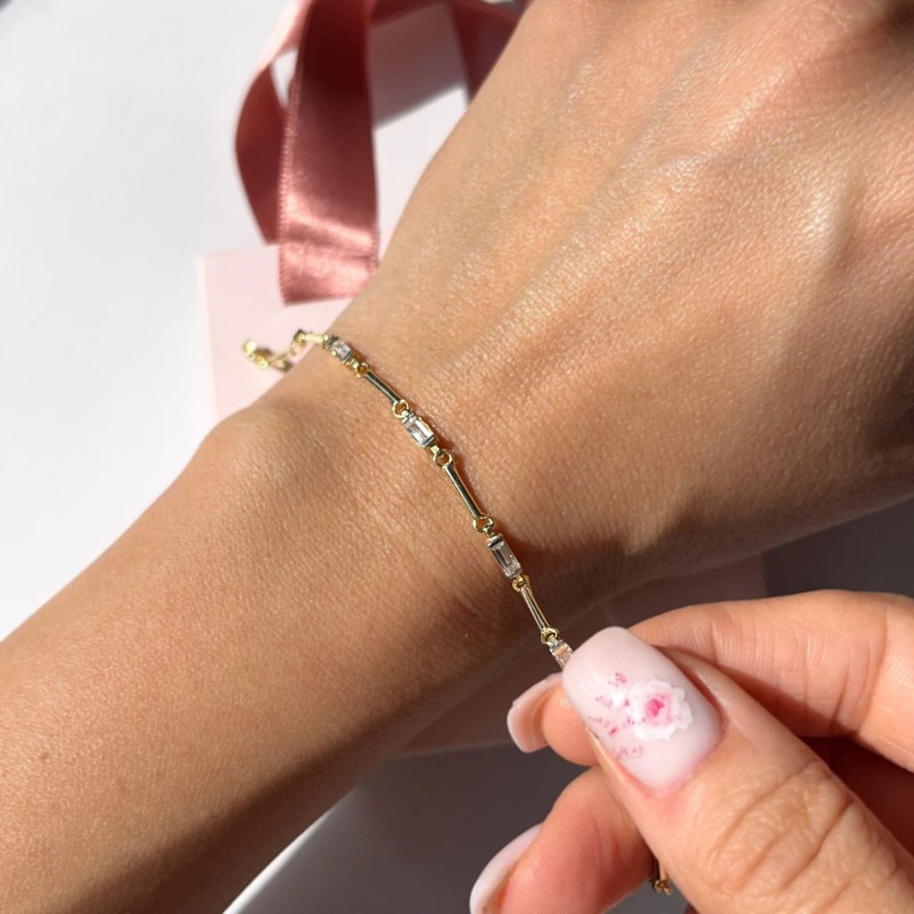 Mini Baguette Stone-set Bracelet White Silver Jewelry