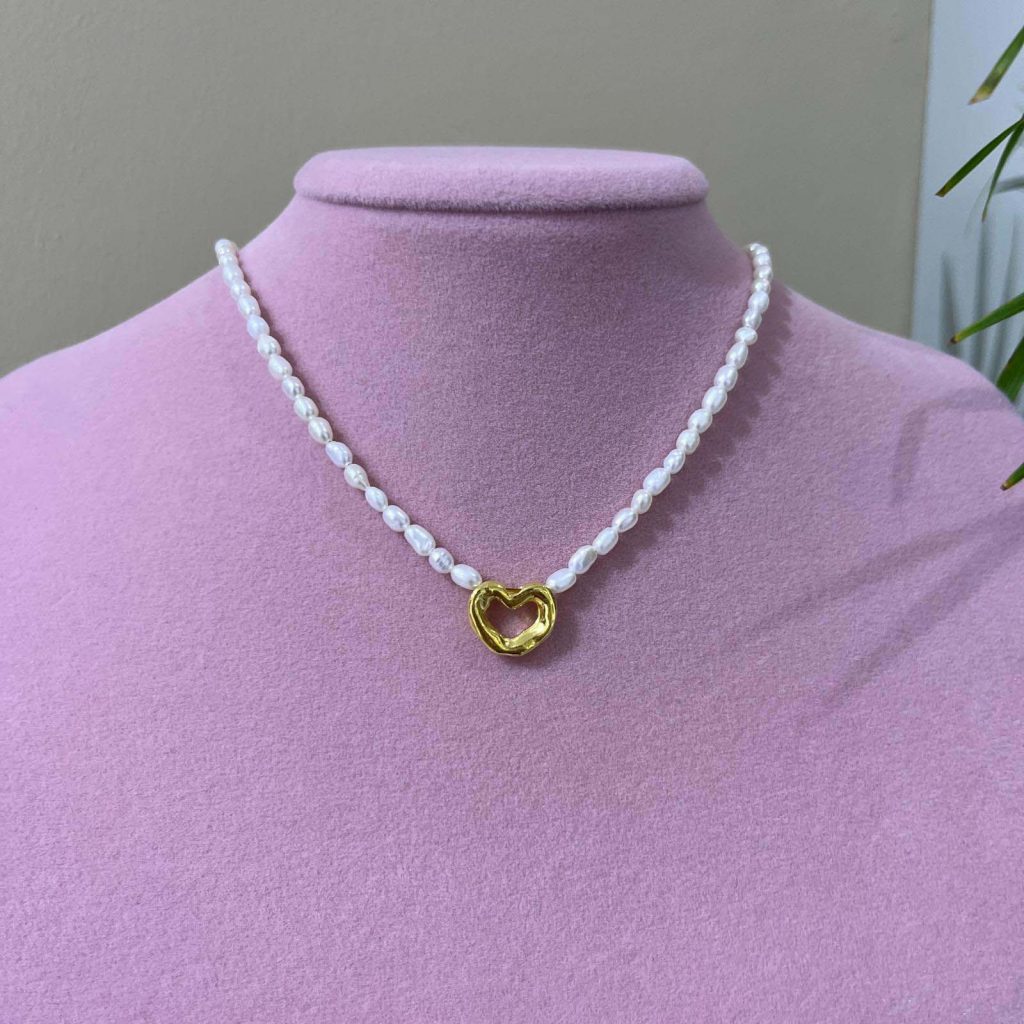 Pearl Necklace Heart Silver Jewelry