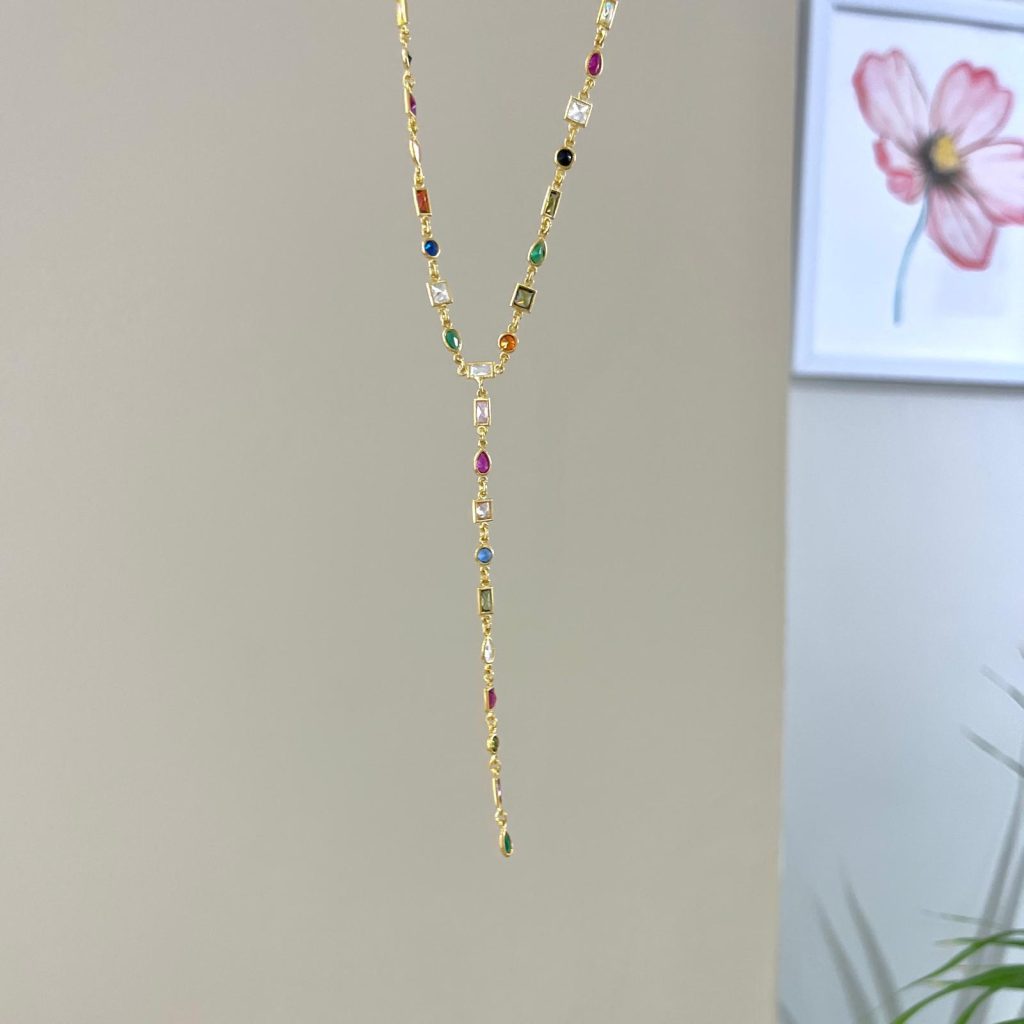 Colored Stone-set Necklace Y Silver Jewelry