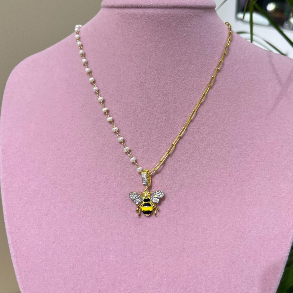 Bee Pearl Necklace Silver Jewelry