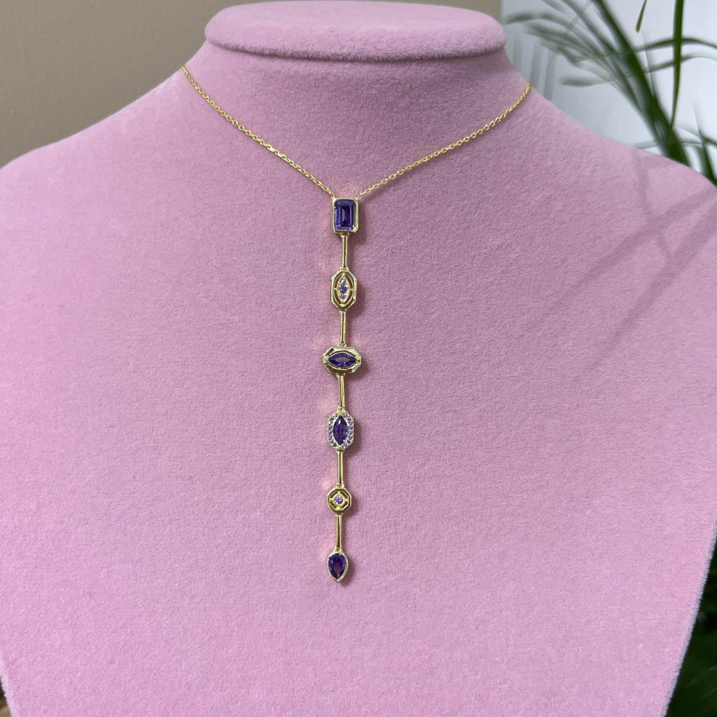 Colored Y Necklace Purple Silver Jewelry