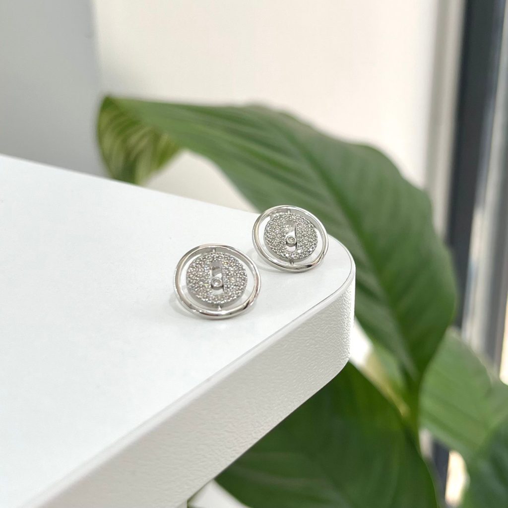 Round Stone-set Stud Earrings Silver Jewelry